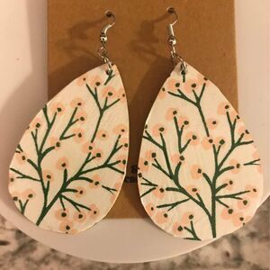 Cherry blossom wooden floral teardrop earrings handmade
